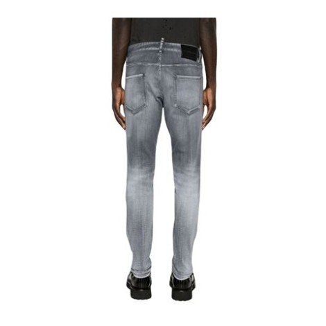 Jeans skinny Cool Guy effetto vissuto in cotone elasticizzato, denim con effetto schiarito, rifinitura con effetto vissuto, applicazione posteriore con logomini targhetta con logo, chiusura frontale con bottoni, taglio skinny   