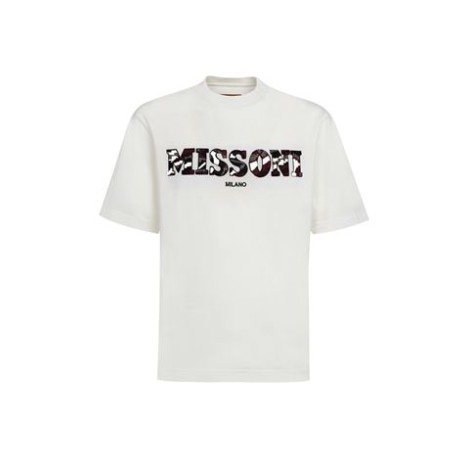 T-shirt di Missoni, da uomo, colore bianco. Modello a maniche corte, caratterizzato da scritta logo in fantasia multicolor. Scollo rotondo. Vestibilità regolare. 