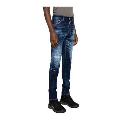 Jeans skinny Cool Guy colore in denim elasticizzato effetto vissuto e sbiaditodettaglio effetto vernice , applicazione posteriore con logo , chiusura frontale con bottoni e zip. 