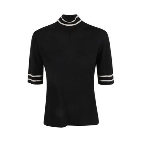 Maglia GIGI , di Max Mara S,da donna, colore nero. Modello lupetto con collo alto e maniche corte realizzata in pregiato filato di pura lana, lavorato a punto rasato, con delicato motivo a righe a contrasto sul collo e sul fondo manica. Vestibilità slim. 