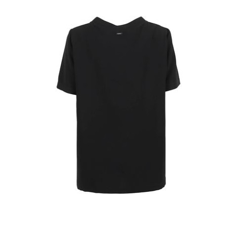 T-shirt TESSILE di Max Mara, da donna, colore nero. Modello a manica corta, caratterizzato da scollo girocollo, tinta unita. Vestibilità regolare.  