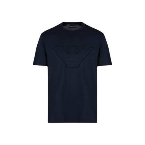 T-shirt in jersey misto lyocell con maxi aquila ricamata con micro aquile interne per Armani Sustainability Values 