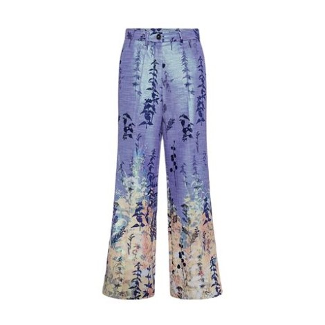 Pantalone di Forte_Forte, da donna, colore azzurro. Modello jacquard con stampa floreale. Vita alta, gamba ampia, pensato per una vestibilità comfort. 