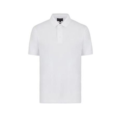 Polo di Emporio Armani, da uomo, colore bianco. Modello a maniche corte, realizzato in fibra tencel. Caratterizzato da dettaglio micro logo tono su tono e colletto classico con chiuusra a tre bottoni. Vestibilità regolare. 