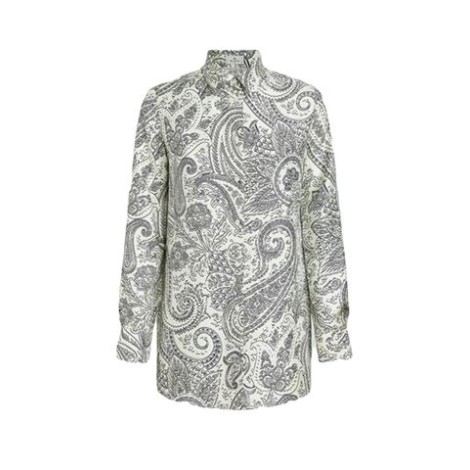 Camicia di Etro, da donna, colore bianco. Realizzata in seta con stampa motivo Paisley a contrasto all-over. Chiusura frontale con bottoniColletto a punta e maniche lunghe. Vestibilità regolare. 