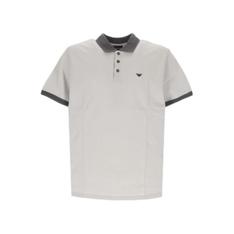 Polo con ricamo di Emporio Armani in piquet con logo ricamato sul petto, bordo a bordo a contrasto, falsatura frontale con abbottonatura, maniche corte, spacchetti laterali, orlo dritto 