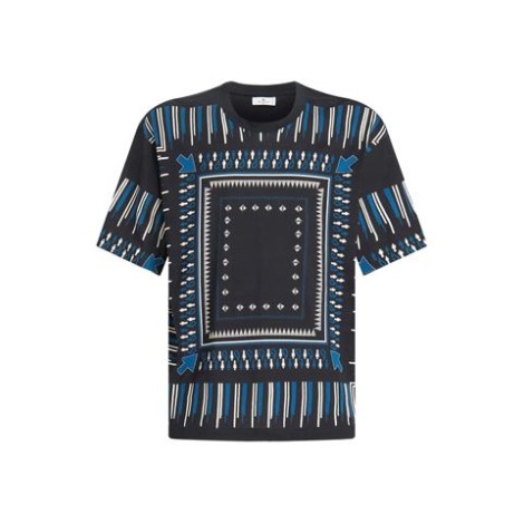 T-shirt di Etro, da uomo, colore blu. Modello realizzato in jersey di cotone. Caratterizzato da una stampa geometrica con micro disegni Paisley. Scollo rorondo e maniche corte. Vestibilità regolare. 