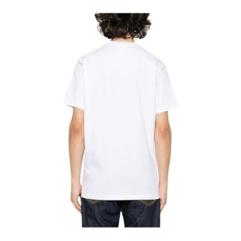 T-shirt con stampa in jersey di cotone bianco, stampa logo petto , girocollo , maniche corte e orlo dritto.  