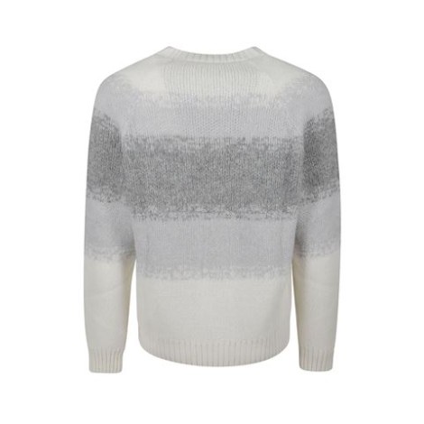 Maglione di Peserico, da uomo, color bianco. Modello a giro collo con maniche lunghe e finiture dei polsi fondo e collo a coste. Caretterizzato da lavorazione in rasato e motivo jaquard sfumato. Vestibilità regolare. 