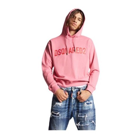 Felpa di Dsquared2, da uomo, colore rosa. Modello con cappuccio e maniche lunghe. Tinta unita con scritta logo a contrasto. 