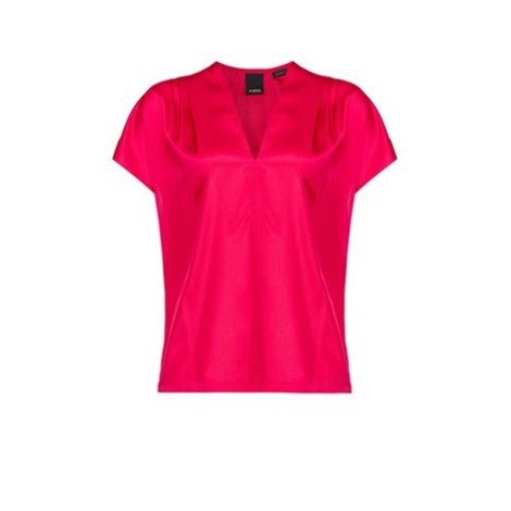 Camicia BREVE, di Pinko, da donna, colore rosa. Modello a maniche corte, in satin. Caratterizzato da arricciature sulle spalle e scollo a V. Vestibilità regolare.  