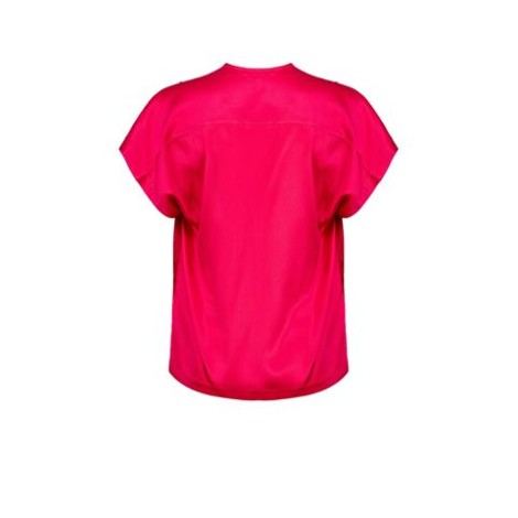 Camicia BREVE, di Pinko, da donna, colore rosa. Modello a maniche corte, in satin. Caratterizzato da arricciature sulle spalle e scollo a V. Vestibilità regolare.  