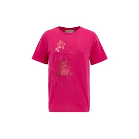 T-shirt di Ermanno, da donna, colore fucsia. Modello a maniche corte, tinta unita. Caratterizzato da dettagli floreali in pizzo tono su tono. Scollo tondo. Vestibilità regolare. 