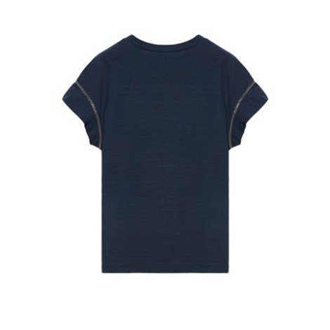 T-shirt di Fabiana Filippi, da donna, colore blu. Modello a manica corta, realizzata in cotone e in lino. Caratterizzata da dettagli brillanti sulle maniche. Scollo rotondo. Vestibilità regolare. 