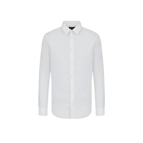 Camicia di EMPORIO ARMANI, da uomo, colore bianco. Modello superstretch, a maniche lunghe. Caratterizzato da colletto classico e realizzato in cotone. Chiusura frontale con bottoni. Polsini con bottoni. Vestibilità slim. 