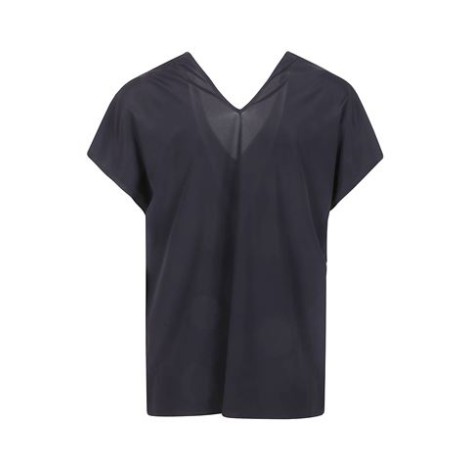 Blusa di Peserico, da donna, colore blu. Modello scon scollo a V frontale e retro. Maniche corte. Tinta unica con profili lurex sulle maniche. 