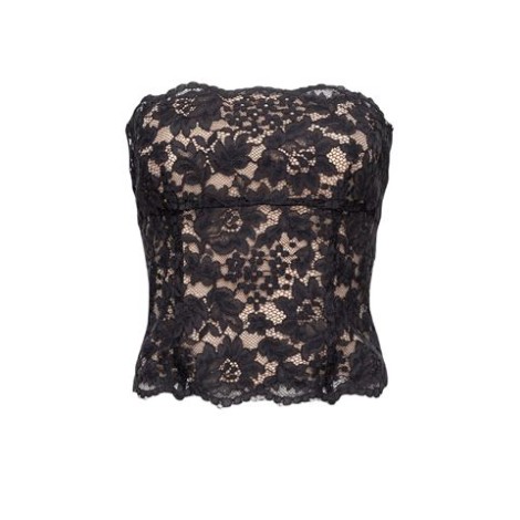 Top MONTEGRANDE, di Pinko, da donna, colore nero. Modello bustier, senza maniche. Caratterizzato da pizzo rebrodè, profili smerlati e fodera in tessuto. Chiusura con zip sul dietro. Vestibilità slim.  