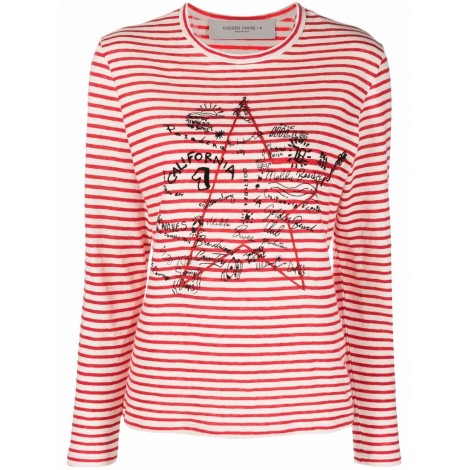 Golden Goose `Golden` Striped Long Sleeve T-Shirt With Embroidery