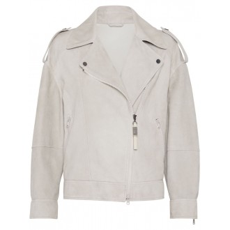 Brunello Cucinelli Biker Jacket With Monili Zipper Pull