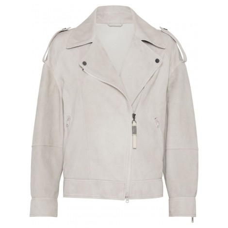 Brunello Cucinelli Biker Jacket With Monili Zipper Pull