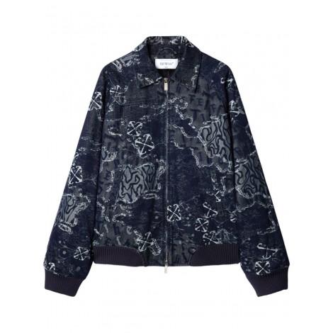 Off White `Camo` Denim Bomber Jacket