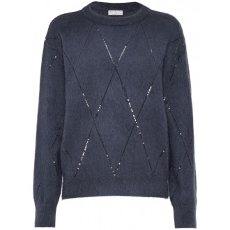 Brunello Cucinelli Sweater With Dazzling Argyle Embroidery