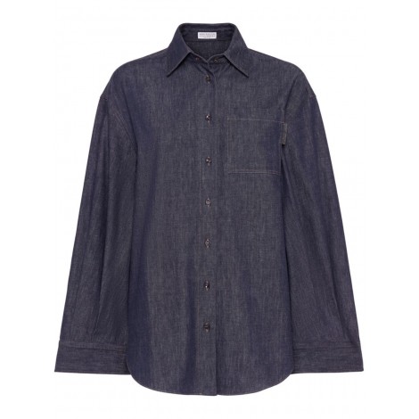 Brunello Cucinelli Denim Shirt With Shiny Tab