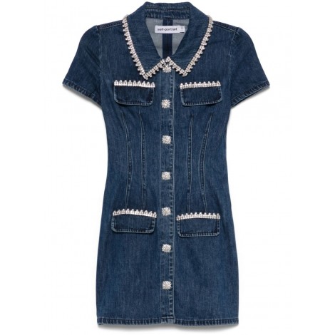 Self-Portrait Denim Collared Mini Dress