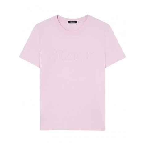 Versace `Versace` Fringed Logo Embroidery T-Shirt