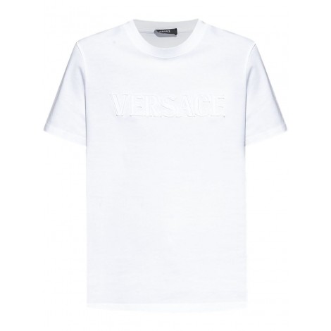 Versace `Versace` Fringed Logo Embroidery T-Shirt