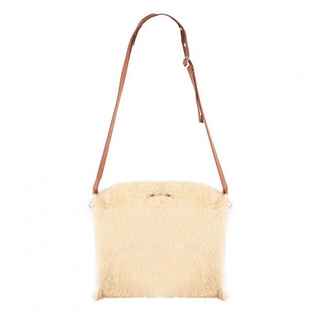 Bustone Bag In Soft Gold And Camel Shearling