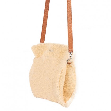 Bustone Bag In Soft Gold And Camel Shearling