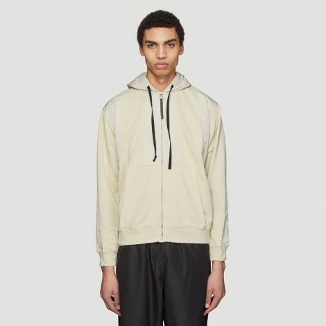 Hooded Multi-Panel Zip Sweater in Beige