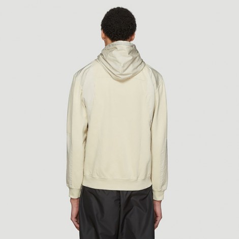 Hooded Multi-Panel Zip Sweater in Beige