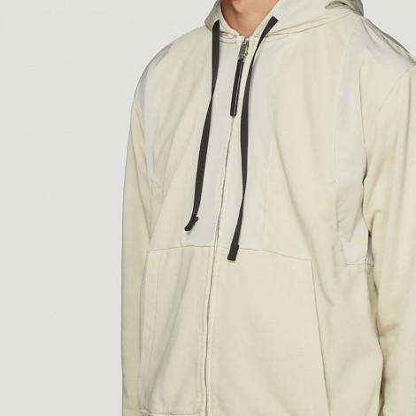 Hooded Multi-Panel Zip Sweater in Beige