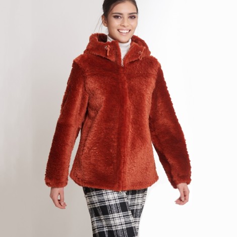 Orange Shearling Women's Sweatshirt Jacket