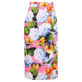 Dolce & Gabbana Hydrangea Floral Pattern Rayon Midi Skirt 46