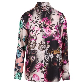 Roberto Cavalli Floral And Animalier Pattern Silk Shirt 42