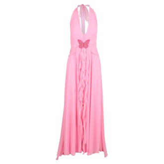 Blumarine Long Ruffle Details Silk Dress 42