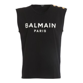 BALMAIN T-SHIRT NERA CON LOGO BIANCO XF0EB015BB02EAB