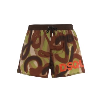 DSQUARED2 BOXER MARE CON STAMPA VERDE D7B8P4140308