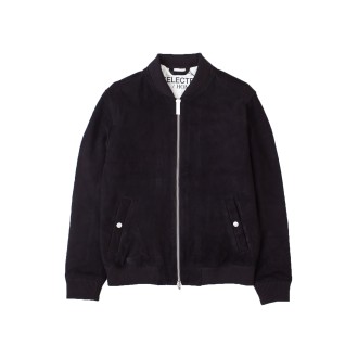 Giacca Bomber in pelle Scamosciata Nera