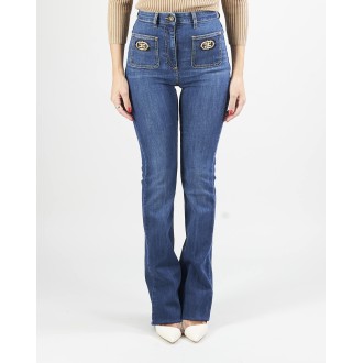 ELISABETTA FRANCHI Jeans lungo a zampetta con toppe ricamate Elisabetta Franchi