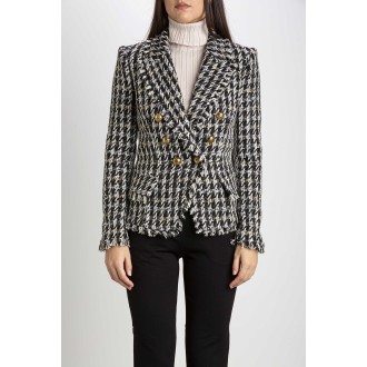 Tweed jacket with gold buttons