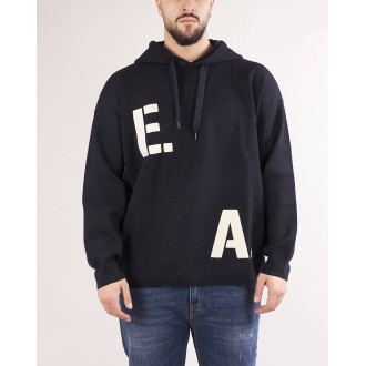 EMPORIO ARMANI Maglione con cappuccio e logo EA in misto lana Emporio Armani