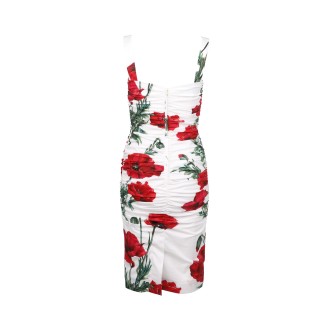 Dolce & Gabbana Poppies Print Short Draped Cotton Dress 46