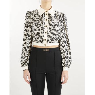 ELISABETTA FRANCHI Camicia cropped in georgette di viscosa stampata Elisabetta Franchi