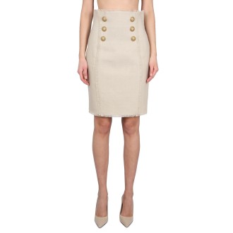 balmain linen midi skirt