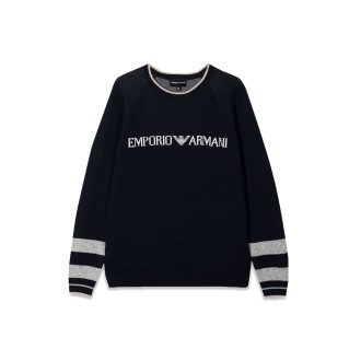 emporio armani round neck pullover logo stripes on the wrists