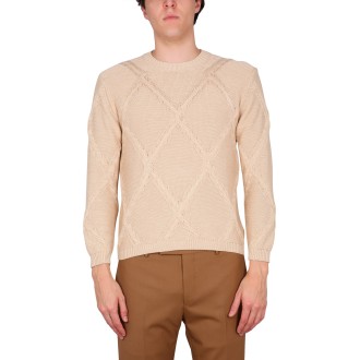 ballantyne cotton cable stitch crew neck sweater